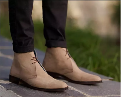 Men Handmade Beige Suede Ankle Boots, Formal Office Boots