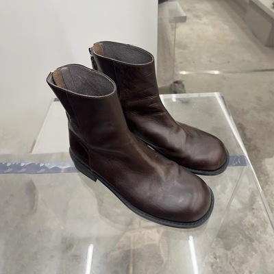 Women's low heel flat martin boots retro genuine leather round toe ankle boots