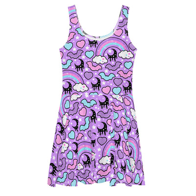 Rainbow spooky bats purple skater dress - Thumbnail 5