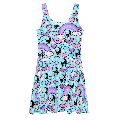 Rainbow spooky bats blue skater dress - Thumbnail 4