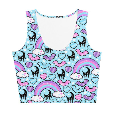 Rainbow Spooky Bats Blue Crop Top