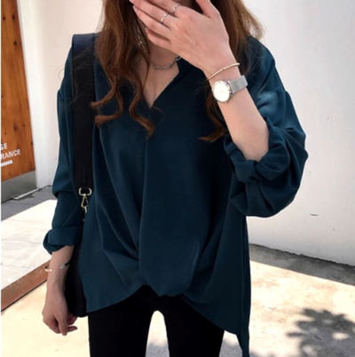 Stunning Vintage Solid V-neck Irregular Wrap Chiffon Oversize Blouse Tops Unique Rave Amazing