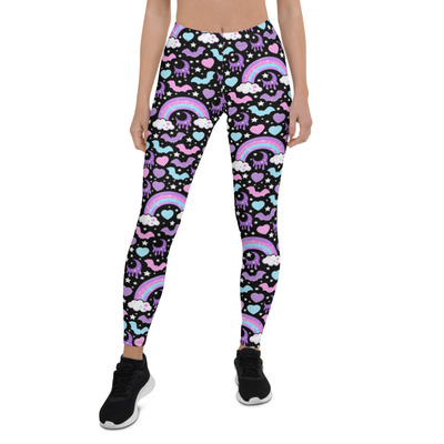 Rainbow spooky bats black leggings - Thumbnail 5