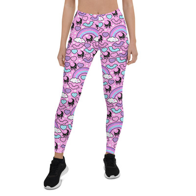 Rainbow Spooky Bats Pink Leggings