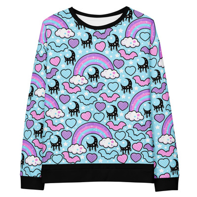Rainbow Spooky Bats Blue Unisex Sweatshirt