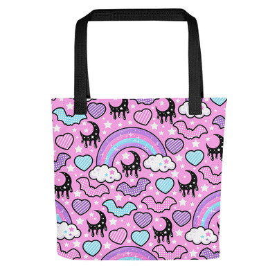 Rainbow Spooky Bats Pink Tote Bag