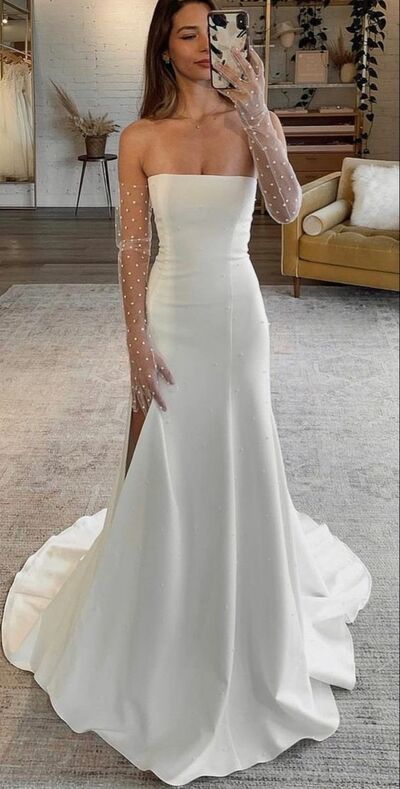 Simple Sheath Boho Beach Wedding Dress Bridal Gowns
