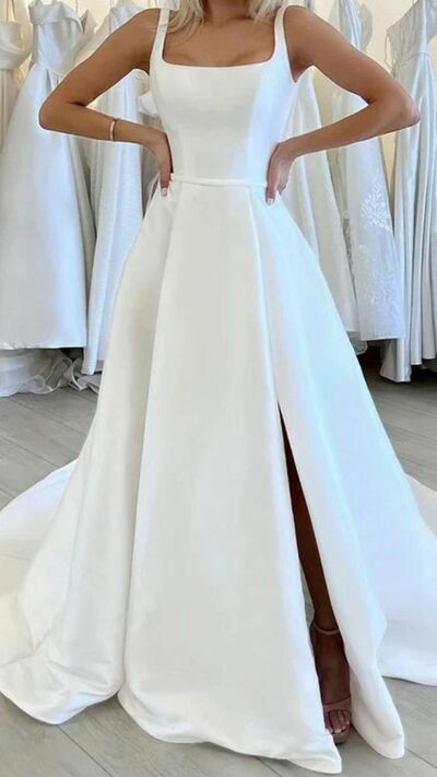 Simple A Line Boho Beach Wedding Dress Bridal Gowns