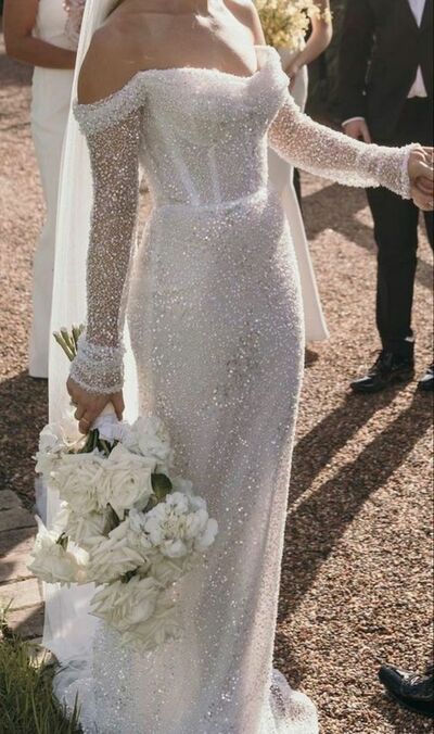 Simple Sheath Sequins Lace Boho Beach Wedding Dress Bridal Gowns