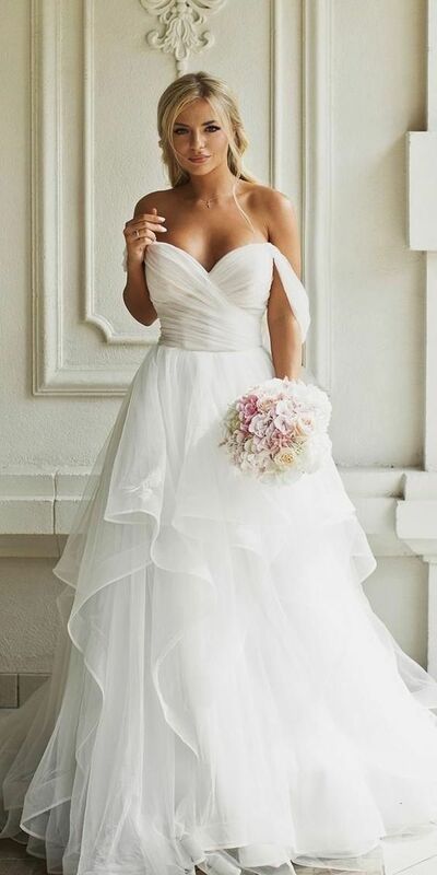 Simple Off the Shoulder Ball Gown Tulle Wedding Dress Bridal Gowns