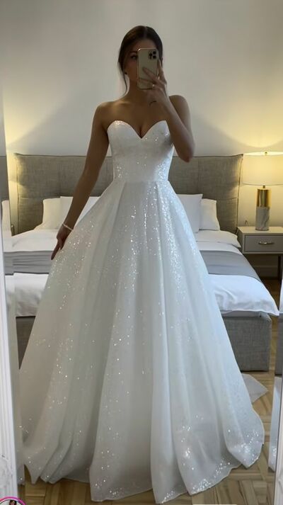 Simple Ball Gown Sequins Wedding Dress Bridal Gowns