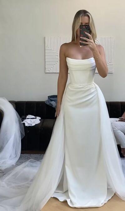 Simple Sheath Beach Boho Wedding Dress Bridal Gowns with Detachable Train