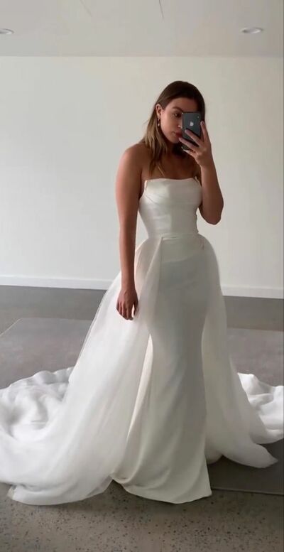 Simple Sheath Beach Boho Wedding Dress Bridal Gowns with Detachable Train