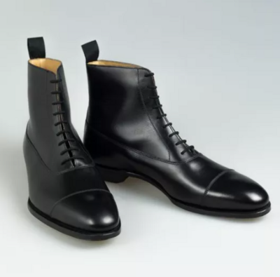 Handmade Mens Black Tuxedo Lace Up Dress Boots, Men Black oxfords Toe High Ankle Boot