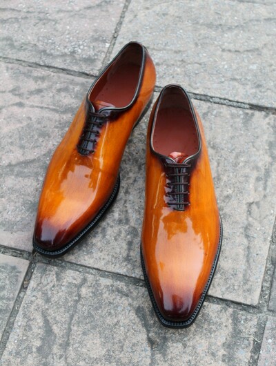 Crafted Leather Classic Tan Black Leather Lace up Oxford Dress Shoes