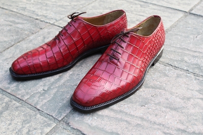 Crafted Leather Classic Handmade Red Crocodile/Alligator Leather Dress Shoes