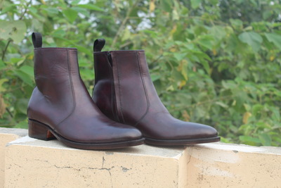 Crafted Leather Custom Made Brown Leather Ankle High Side Zipper Jodhpur Boot For Men