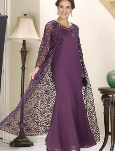 Purple Mother of Bride/ Groom Dress with Shawl Evening Formal Gowns Prom Dress