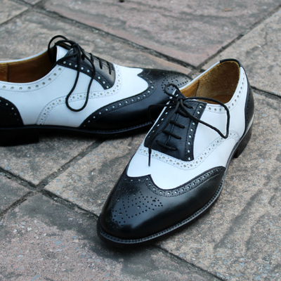 Crafted leather classic black white genuine calf leather oxford dress shoes - Thumbnail 4