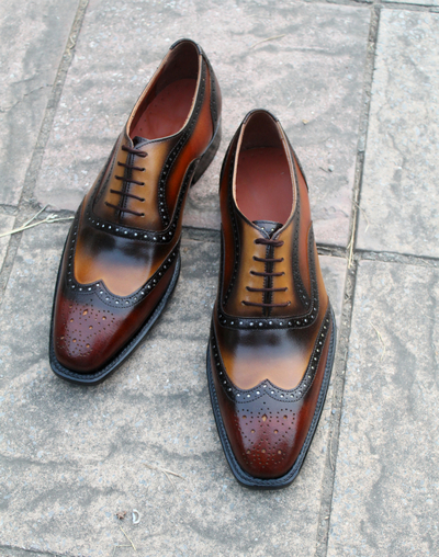 Crafted Leather Men Classic New Brown Tan Leather Wingtip Dress Lace up Shoes