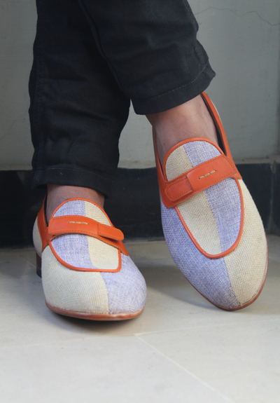 Crafted Leather New Handmade Beautiful Linen Fabric Dress Shoes