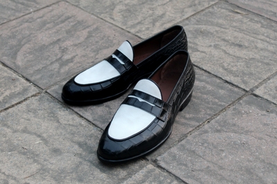 Crafted Leather Classic New Handmade Men Black Crocodile White Leather Loafers Moccasin Dress Formal Shoes