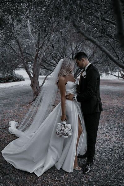 Simple A Line Side Slit Beach Boho Wedding Dress Bridal Gowns