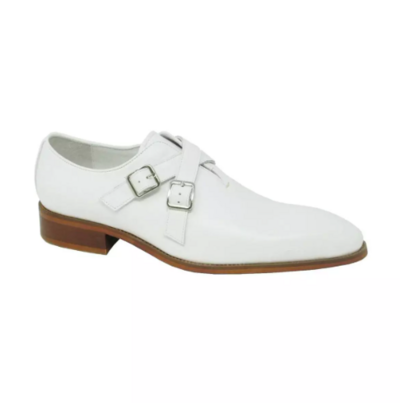 Handmade Mens White Buckle Shoes, Men Oxford Dress Shoes, Shoes for Men