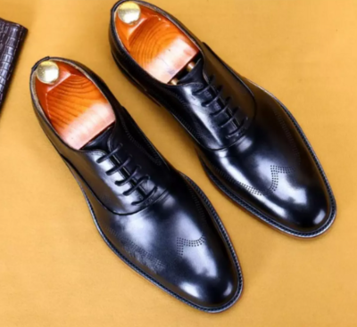 New Men Black Brogue Wing Tip Oxford Handmade Leather Lace Up Dress Shoes, Men Wingtip Dress Shoes, Mens Shoe.