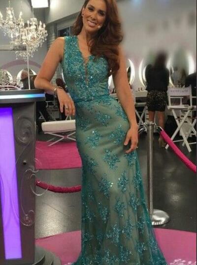 Simple Green Mother of Bride/ Groom Dress Sequins Appliques Evening Formal Gowns Prom Dress