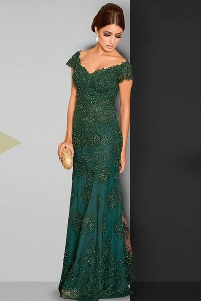 Simple Green Mother of Bride/ Groom Dress Lace Appliques Evening Formal Gowns Prom Dress