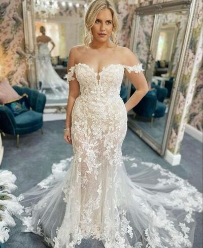 Elegant Mermaid Lace Appliques Beach Boho Wedding Dress Bridal Gowns