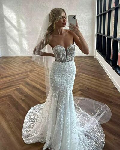 Simple Sheath Lace Appliques Beach Boho Wedding Dress Bridal Gowns