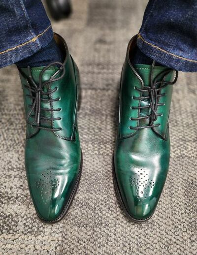 Handmade Green Chukka Brogue Boot Luxury Green Polishing Boot