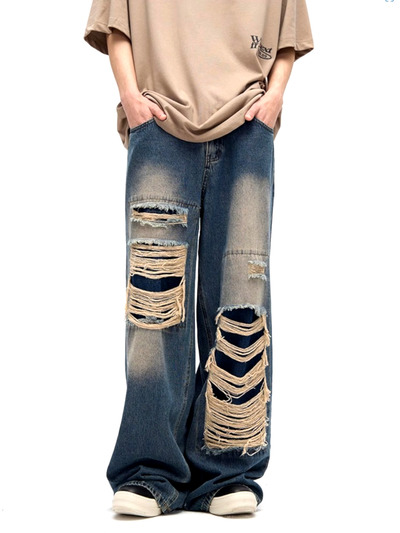 Stunning Punk Rock Ripped Oversize Washed Jeans Streetwear Rave Unique For Men Women Amazing