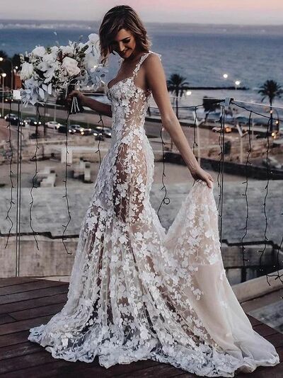 Elegant Mermaid Lace Wedding Dress Bridal Gowns