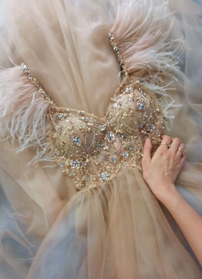 Elegant Sexy Formal Tulle Prom Dresses With Beading