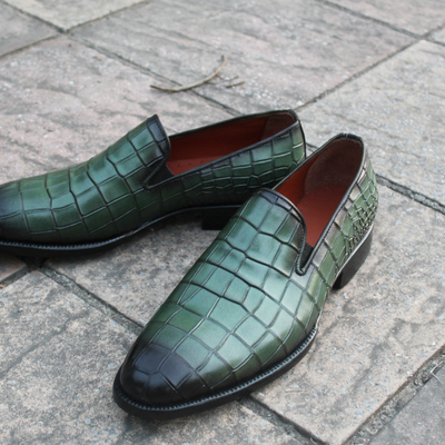 crafted leather classic handmade men green crocodile/alligator loafers dress shoes - Thumbnail 4