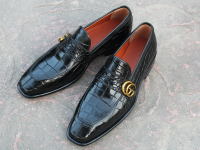 Crafted Leather Handmade Men's Classic Back Crocodile/Alligator Dress Shoes