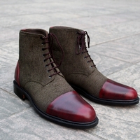 Crafted Leather Brown and Tweed Leather Handmade Men Ankle High Lace up Boot - Thumbnail 3