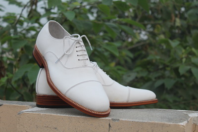 Crafted Leather Classic White Leather Lace up Dress Shoes