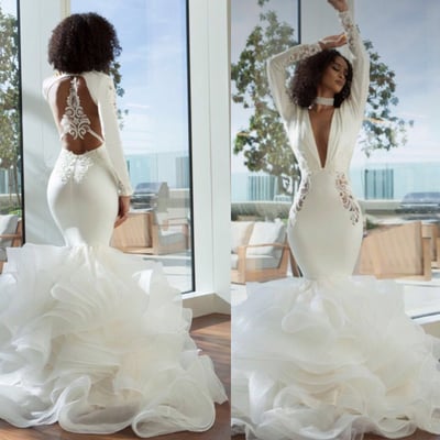 Deep V Neck Wedding Dresses Mermaid Bridal Gown