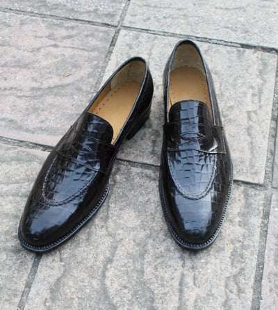 Crafted Leather Classic Crocodile Alligator Leather Moccasin Loafers Dress Shoes