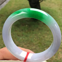 Burmese jadeite bracelet ice type white background green spicy green bracelet Yang green ice glutinous type positive circle floating flower gift - Thumbnail 3