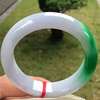 Burmese jadeite bracelet ice type white background green spicy green bracelet Yang green ice glutinous type positive circle floating flower gift - Thumbnail 4