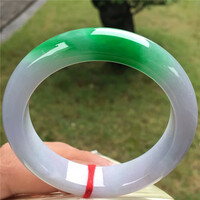 Burmese jadeite bracelet ice type white background green spicy green bracelet Yang green ice glutinous type positive circle floating flower gift - Thumbnail 7