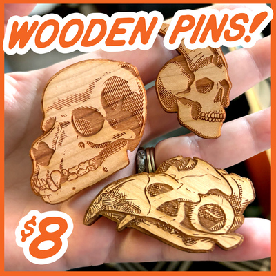 Wooden Mythical Skull Pins
