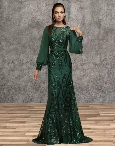 Mermaid / Trumpet Mother of the Bride /Groom Dress Wedding Guest Elegant Sparkle Chiffon Sequined Long Sleeve with Sequin