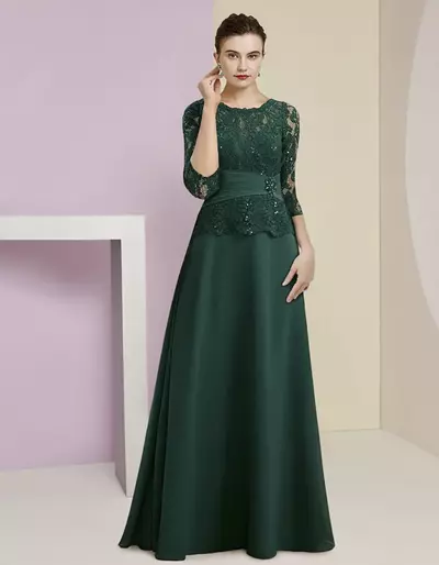 Green Mother of the Bride /Groom Dress Wedding Guest Elegant Lace Half Sleeve Evening Formal Dress