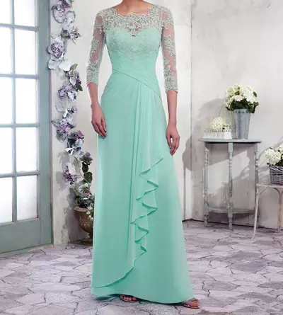Mother of the Bride Dresses Chiffon A-line formal dresses Scoop Zipper with Buttons Back Pleats Elegant Evening Gown
